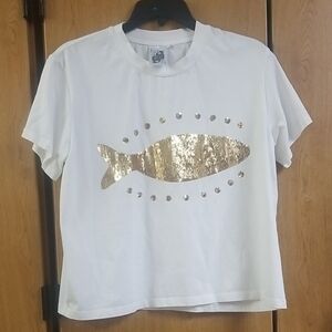 Queen of Sparkles Gold fish shirt sz.s
